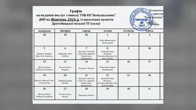 У Дрогобицькій громаді оприлюднили графік вивозу сміття на жовтень 2026 року