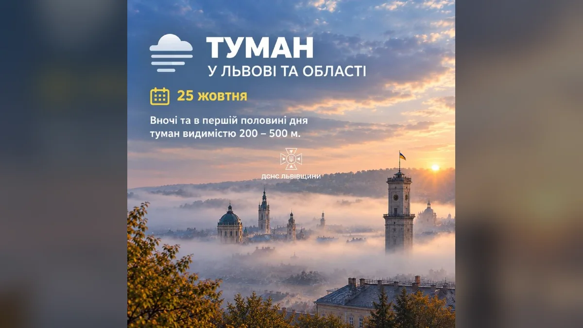 У Львові та області 25 жовтня очікується туман: видимість 200–500 метрів