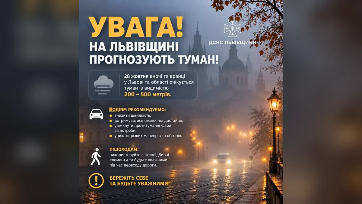У Львові та області 28 жовтня попередили про туман із видимістю 200–500 метрів