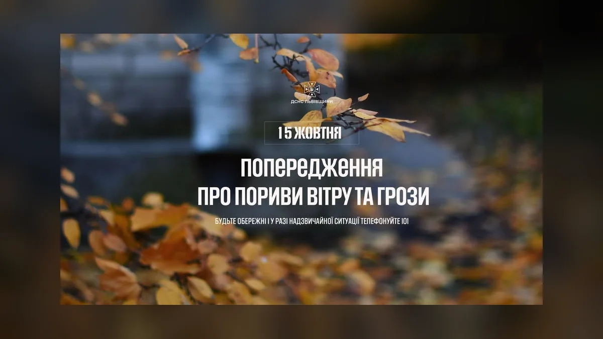 У Львові 15 жовтня очікують грози та пориви вітру до 20 м/с: правила безпеки